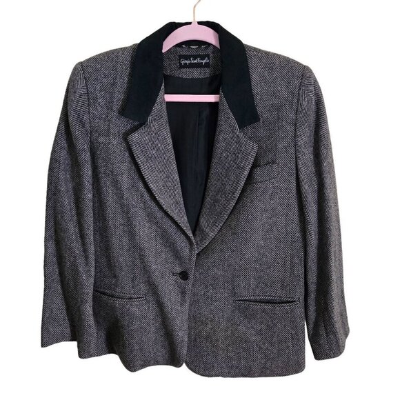 Giorgio Sant Angelo Vintage Dark Academia Herringbone Wool Blazer Size 12 - Picture 1 of 6